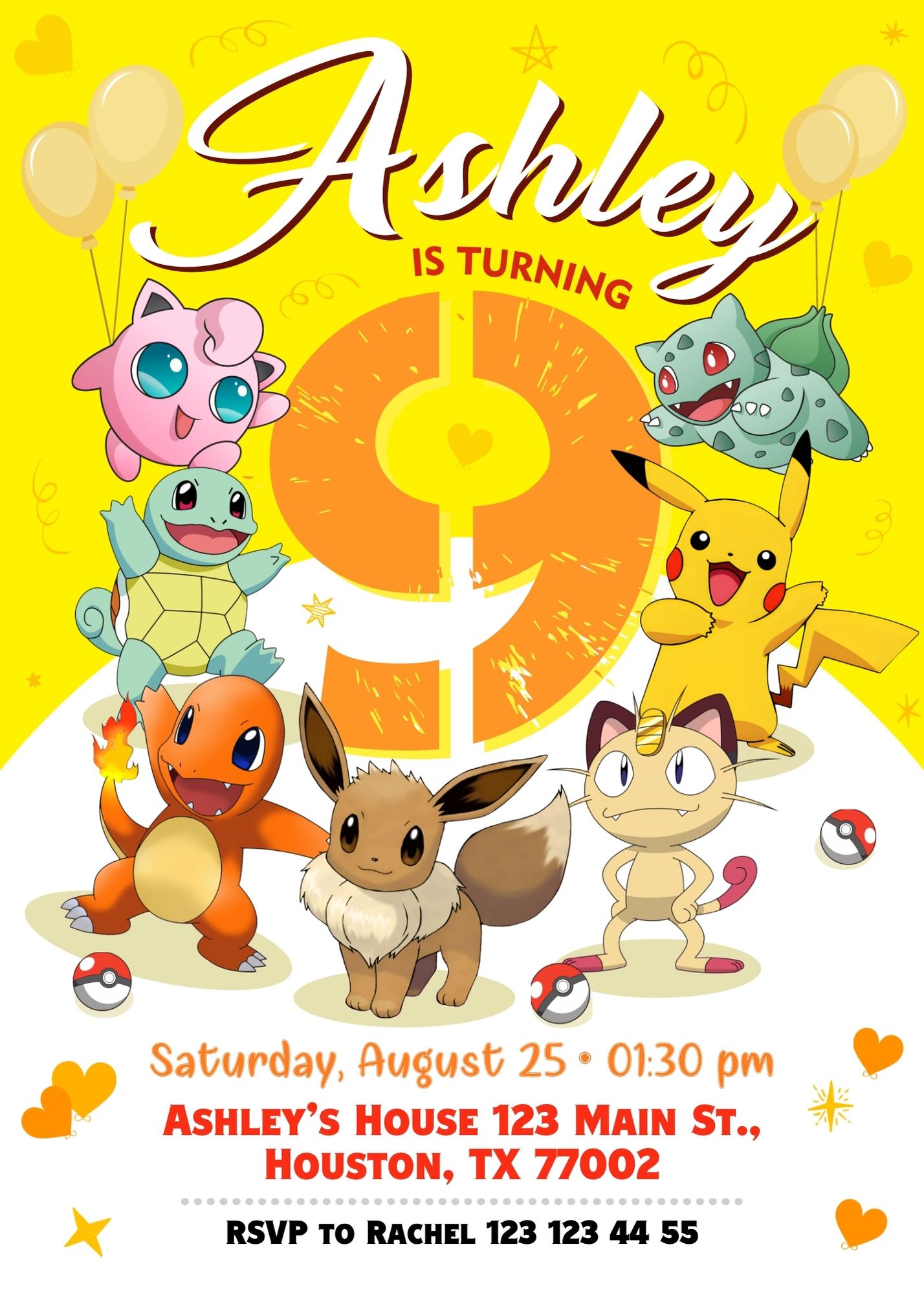 Pokemon Pikachu customizable invitation template | Share or Print | LC037