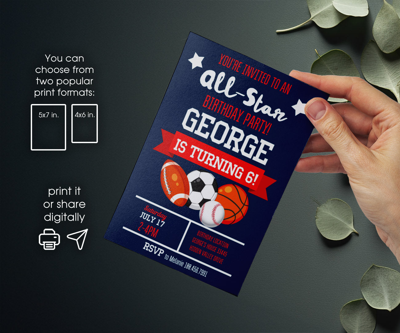 Sport Football Basketball Baseball customizable invitation template | Share or Print | boy | NE930
