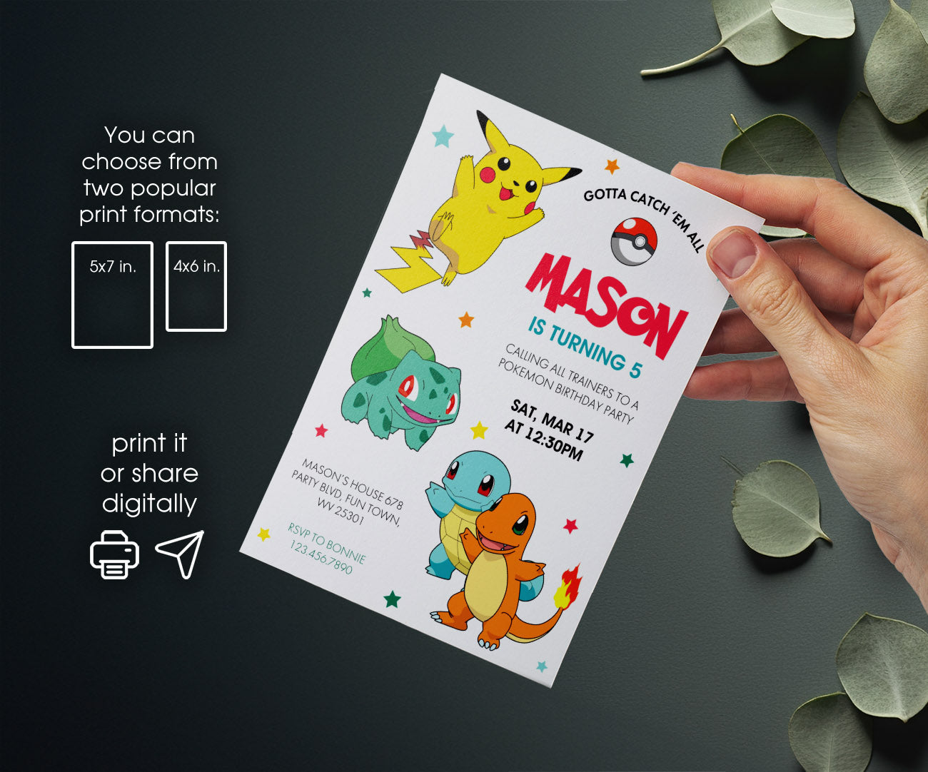 Pokemon Pikachu customizable invitation template | Share or Print | LW625
