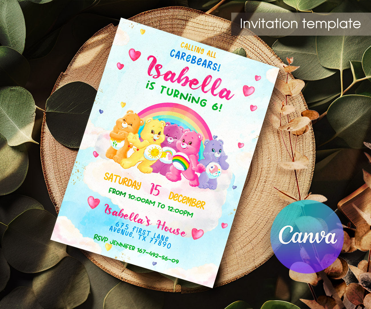 Care Bears customizable invitation template | Share or Print | TQ895