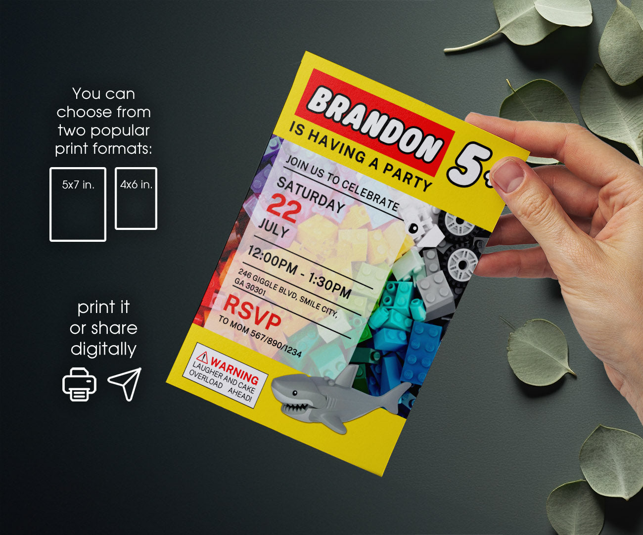 Lego Shark Jaws customizable invitation template | Share or Print | CW660
