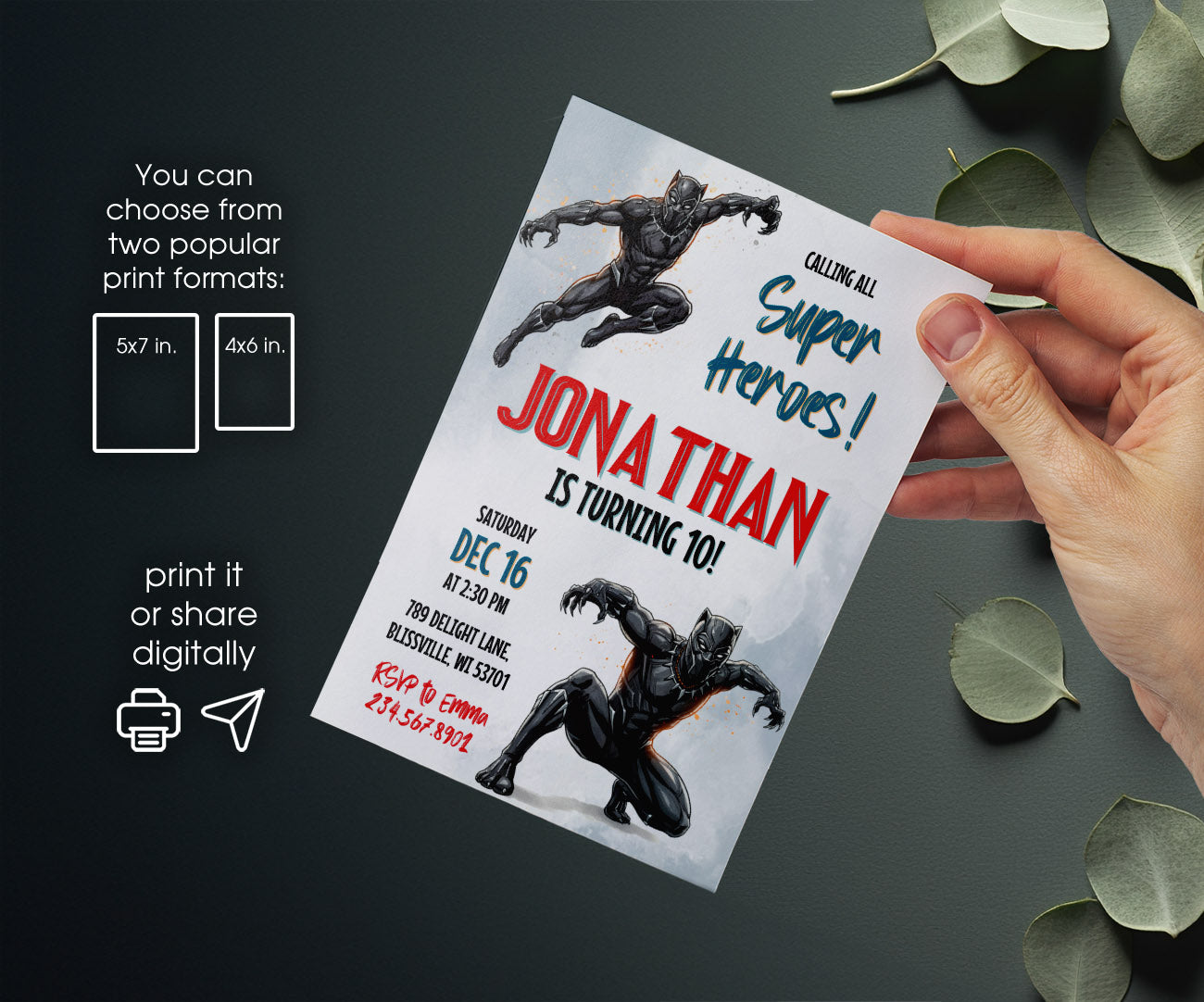 Black Panther Superhero Marvel customizable invitation template | Share or Print | boy | MW345