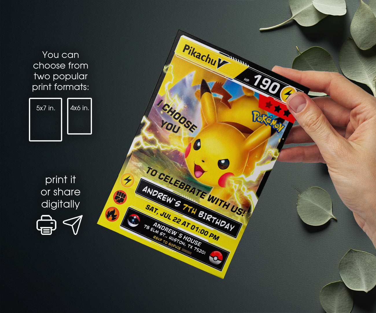 Pokemon Pikachu customizable invitation template | Share or Print | MP711