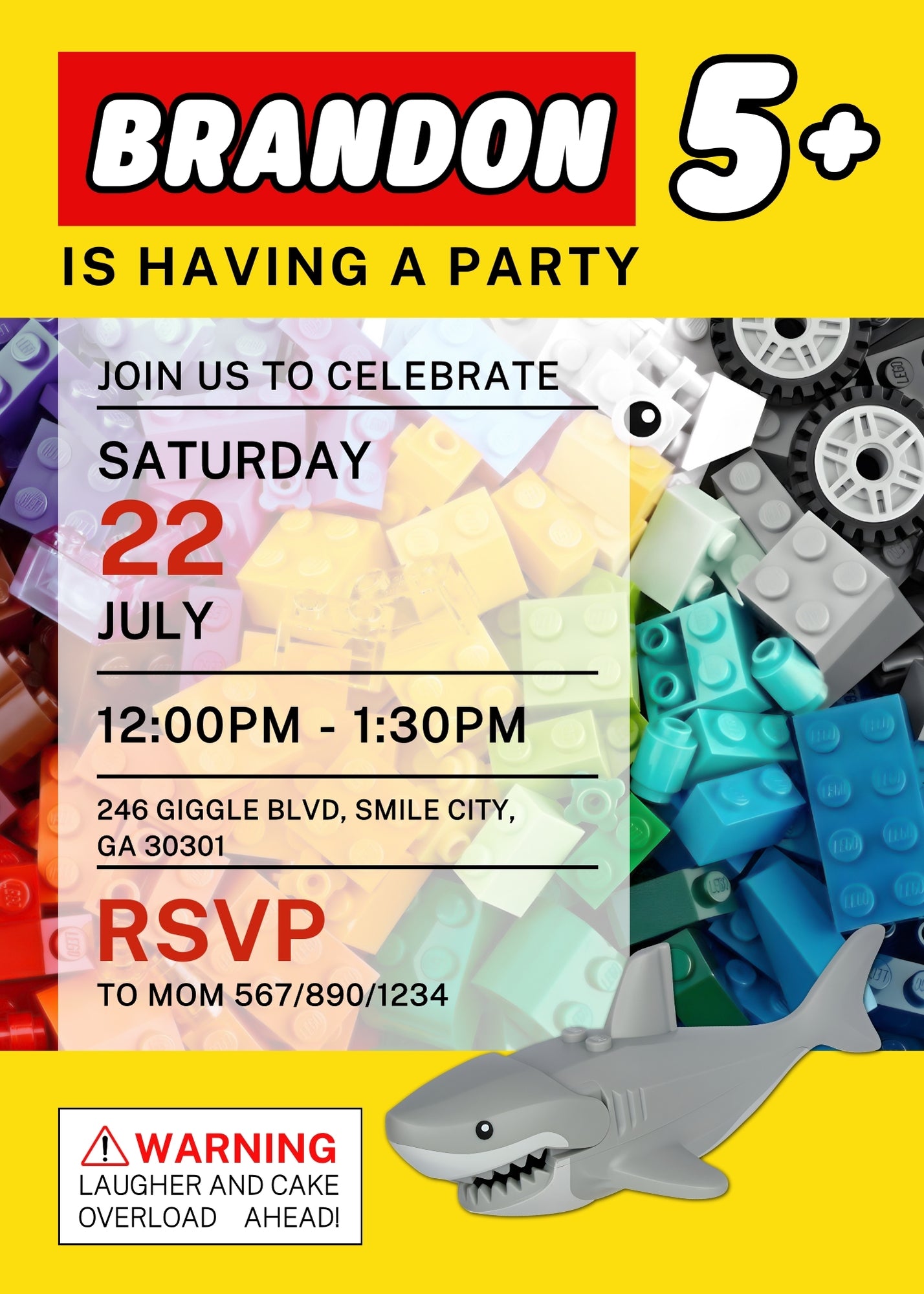 Lego Shark Jaws customizable invitation template | Share or Print | CW660