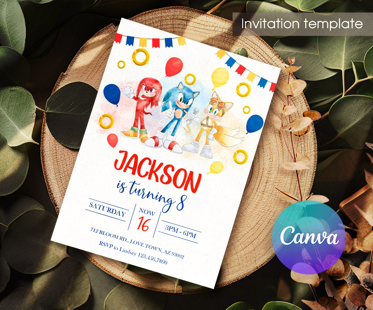 Sonic the Hedgehog customizable invitation template | Share or Print | WC711