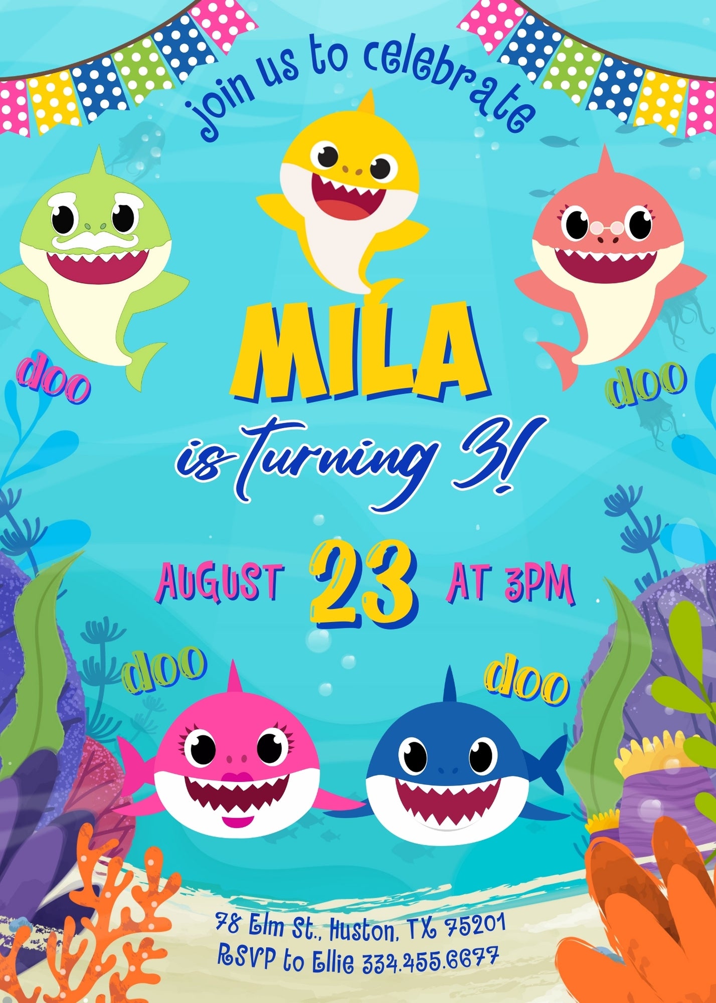 Baby Shark customizable invitation template | Share or Print | SH349