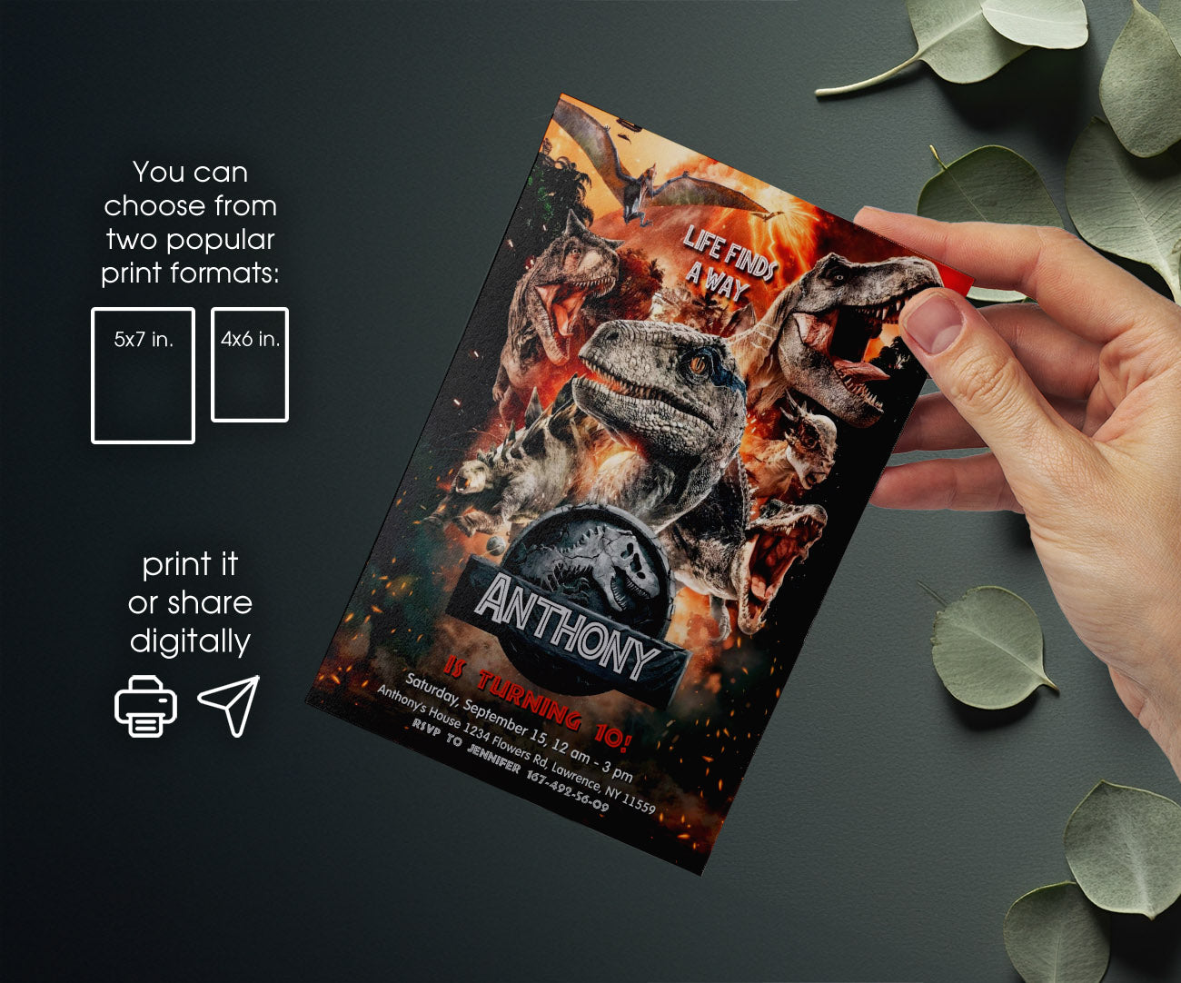Jurassic World Dinosaur customizable invitation template | Share or Print | QL545
