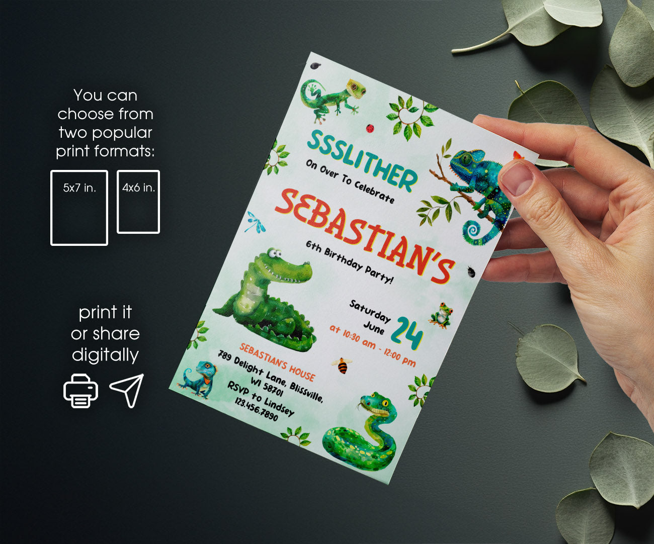 Reptile Lizard Snake customizable invitation template | Share or Print | QS693