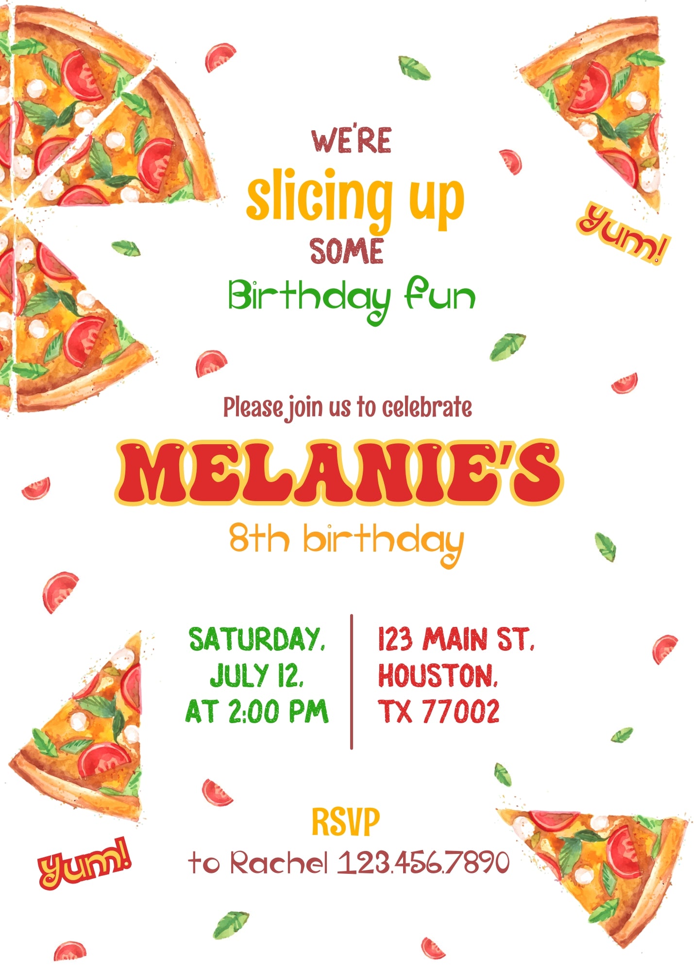 Pizza Party customizable invitation template | Share or Print | RH149
