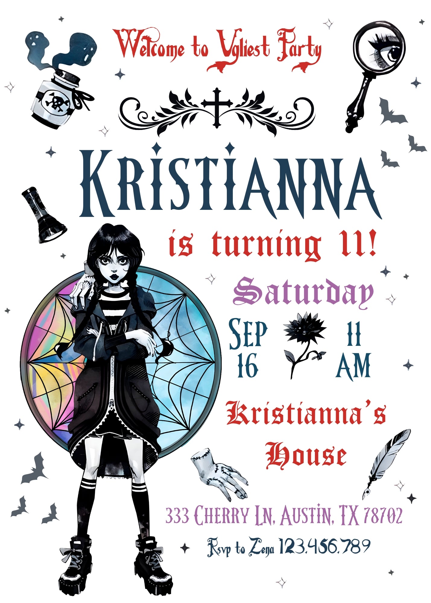 Wednesday Addams customizable invitation template | Share or Print | girl | QP638