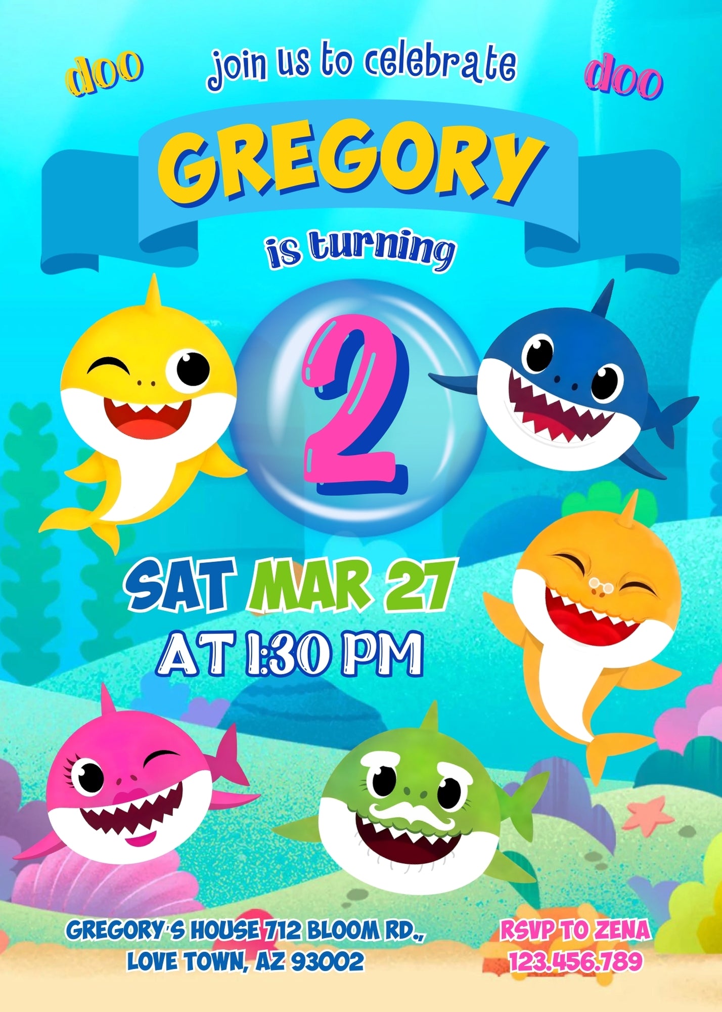 Baby Shark customizable invitation template | Share or Print | BX757