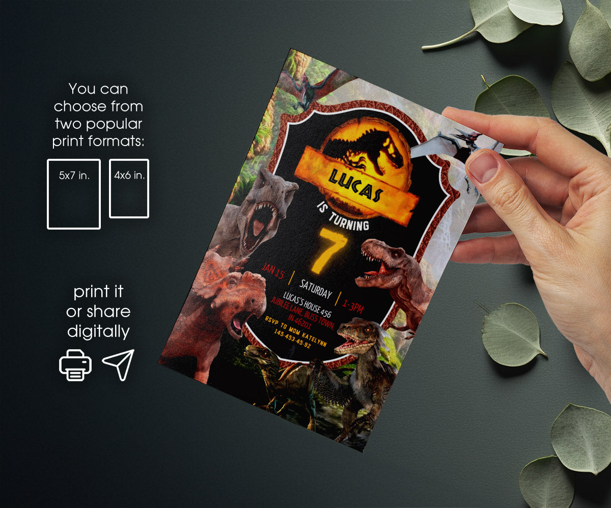 Jurassic Park Dinosaur customizable invitation template | Share or Print | YC176