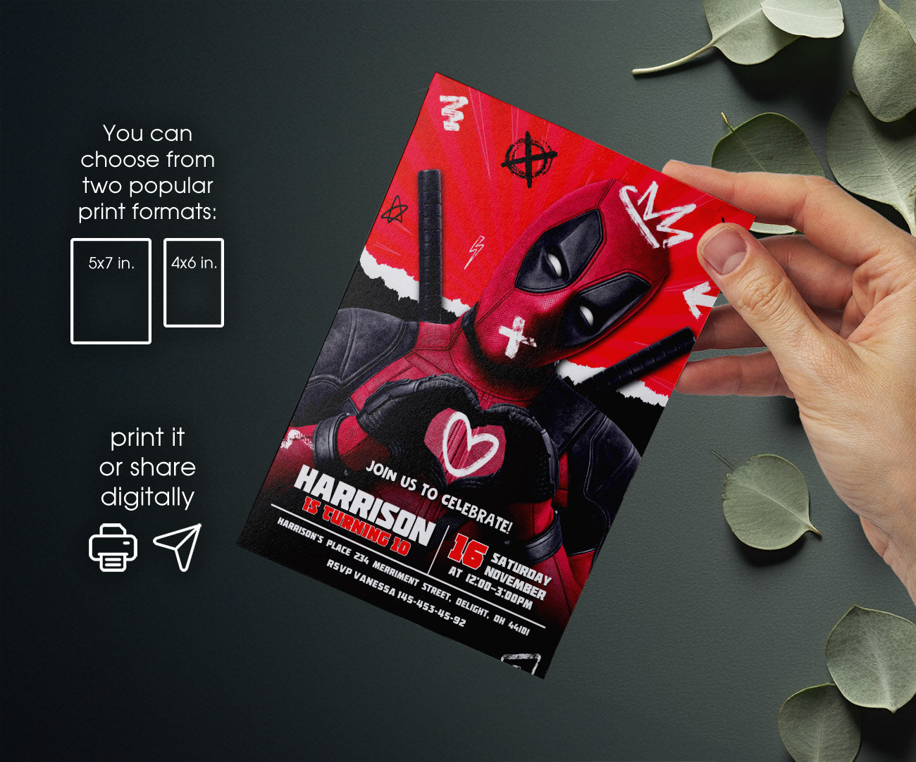 Deadpool Marvel customizable invitation template | Share or Print | boy | BM687