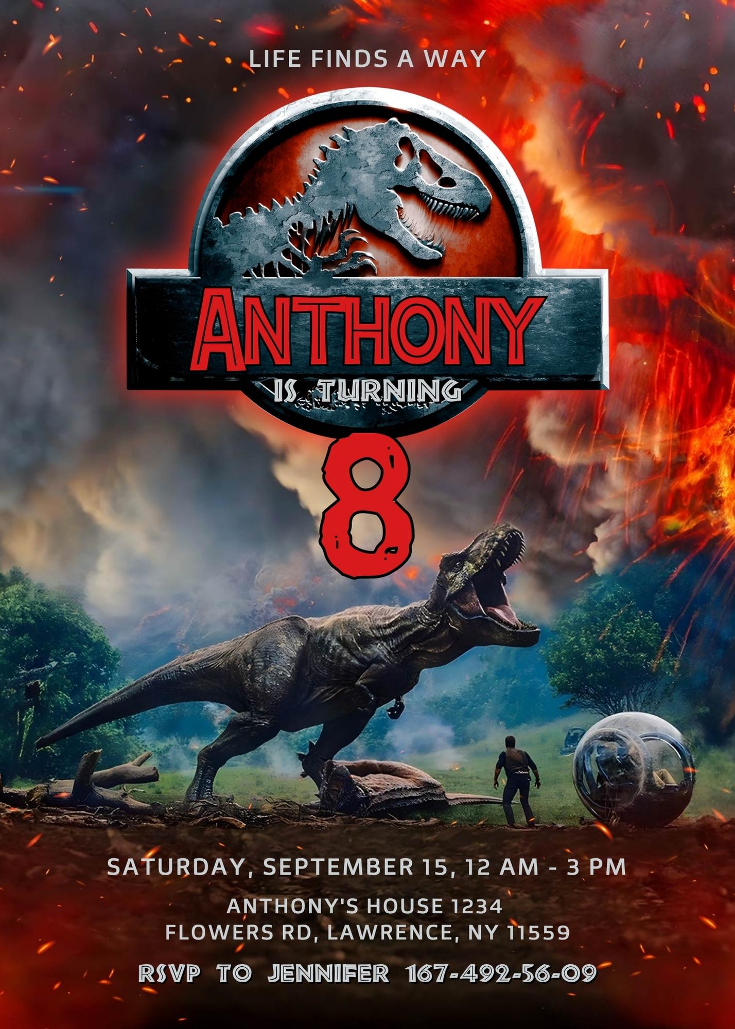 Jurassic World Dinosaur customizable invitation template | Share or Print | HF494