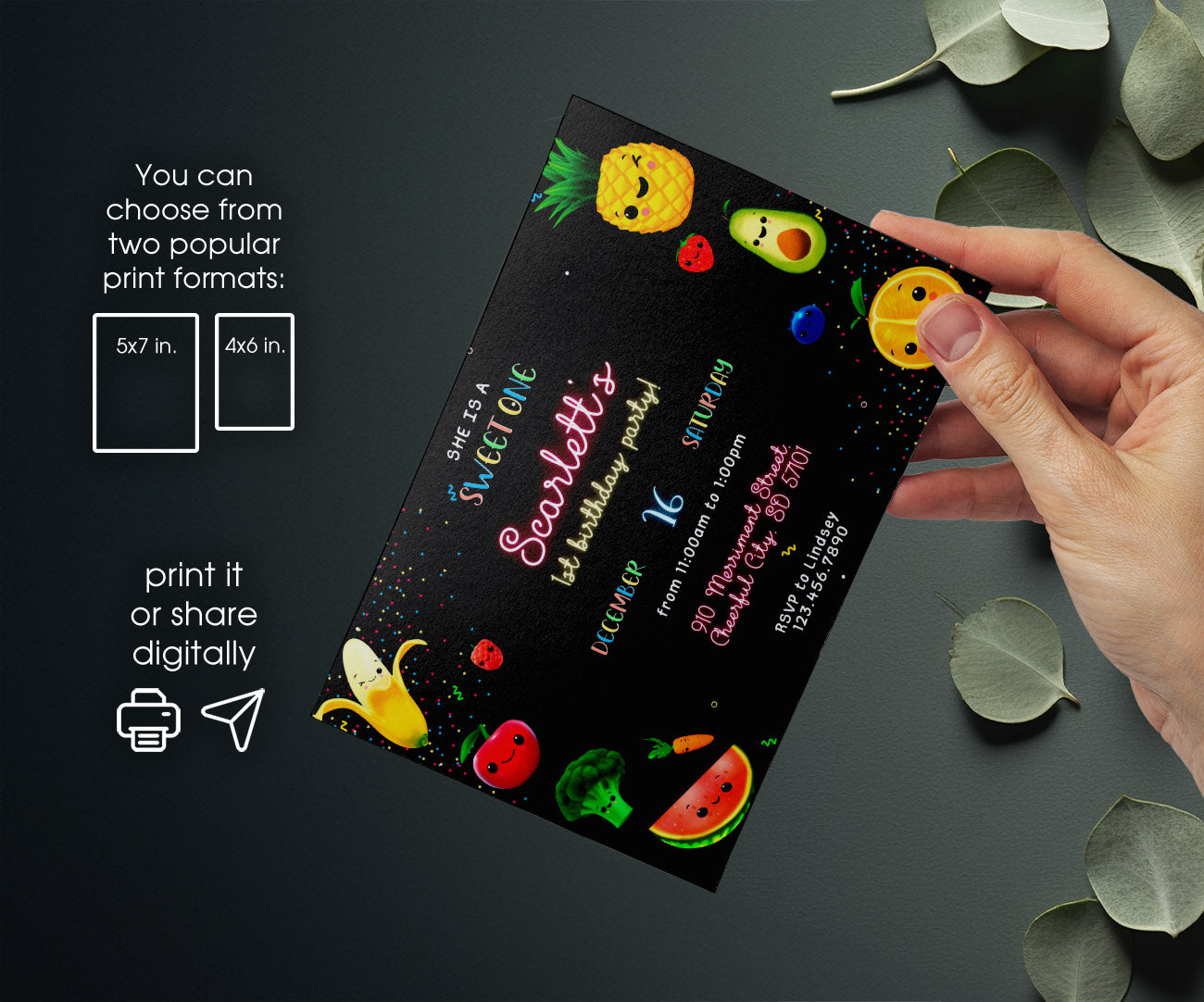 Hey Bear Sensory Dancing Fruits customizable invitation template | Share or Print | SI822