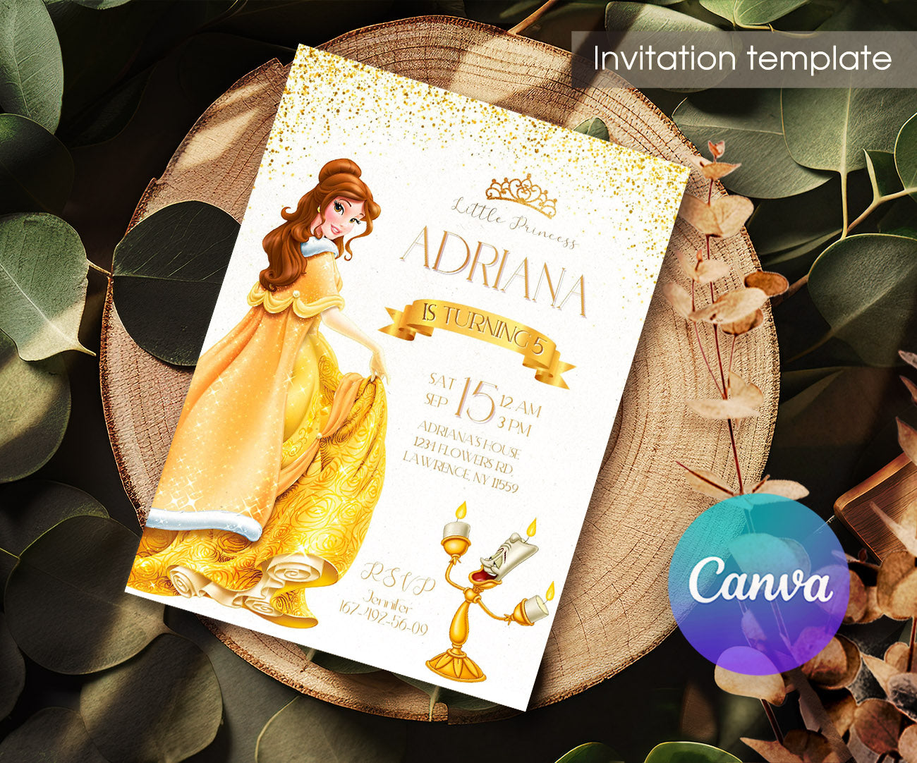 Belle Beauty And The Beast customizable invitation template | Share or Print | girl | EQ492