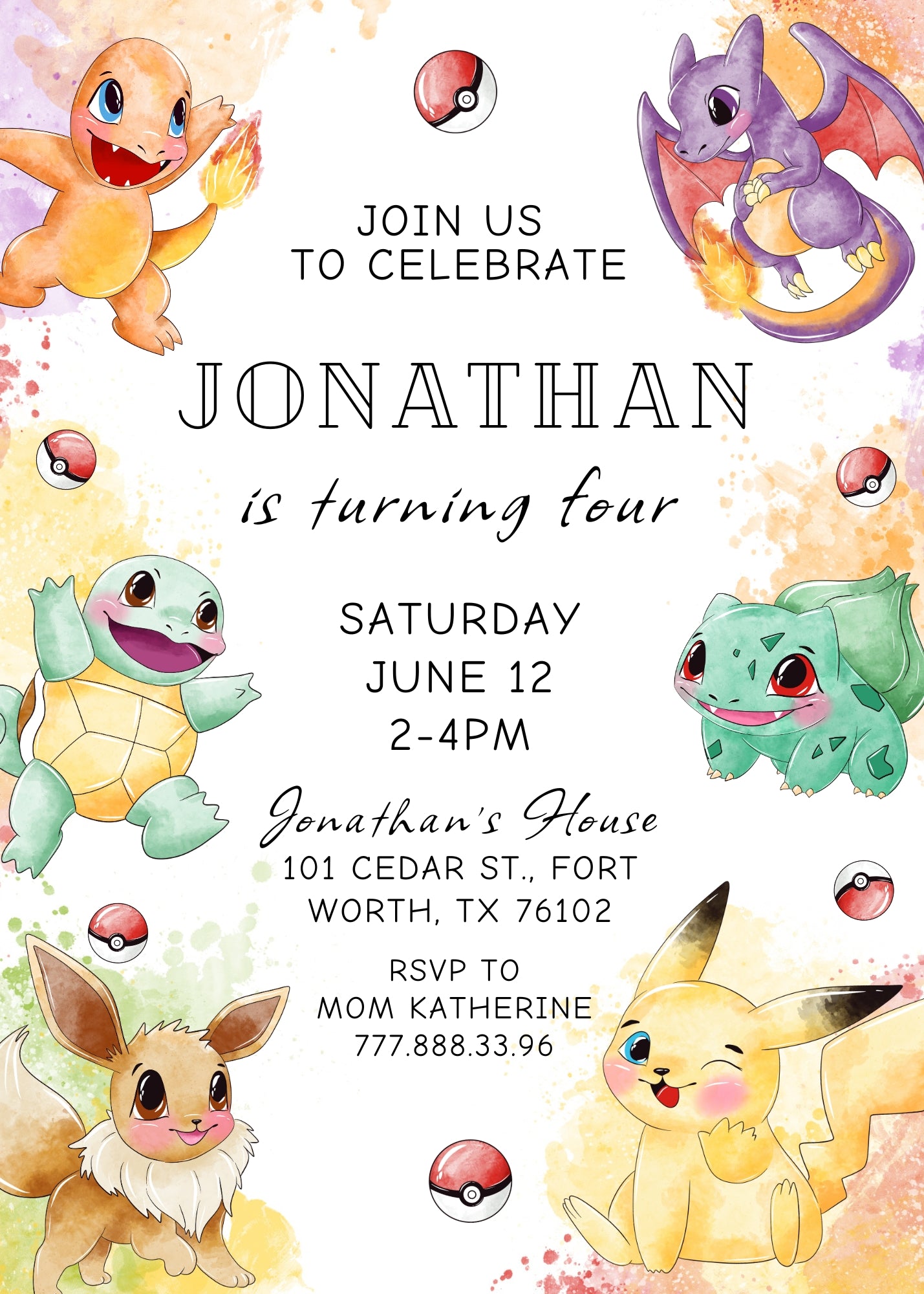 Pokemon Pikachu customizable invitation template | Share or Print | UP714