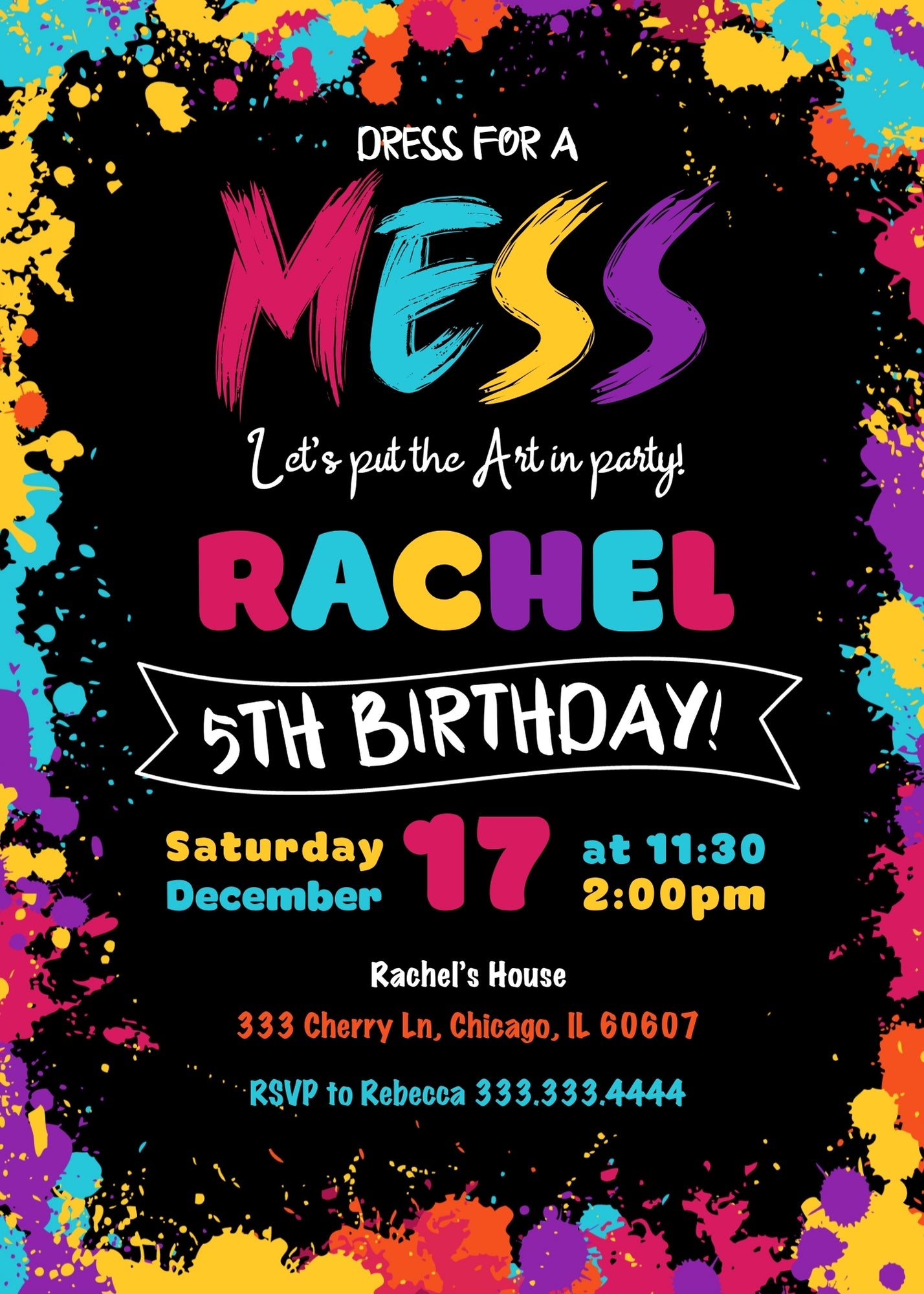 Art Dress For A Mess customizable invitation template | Share or Print | girl | QF108