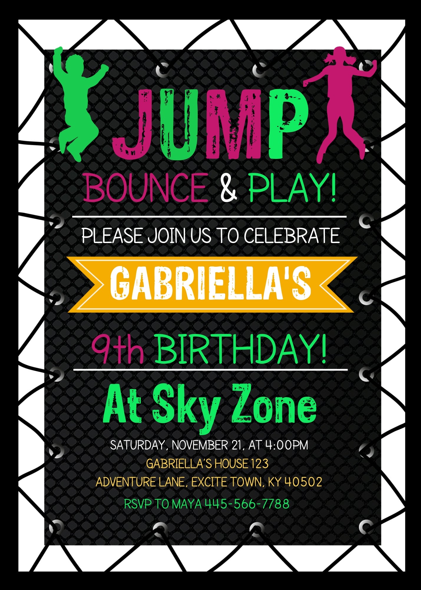 Trampoline Jump Party customizable invitation template | Share or Print | QR760