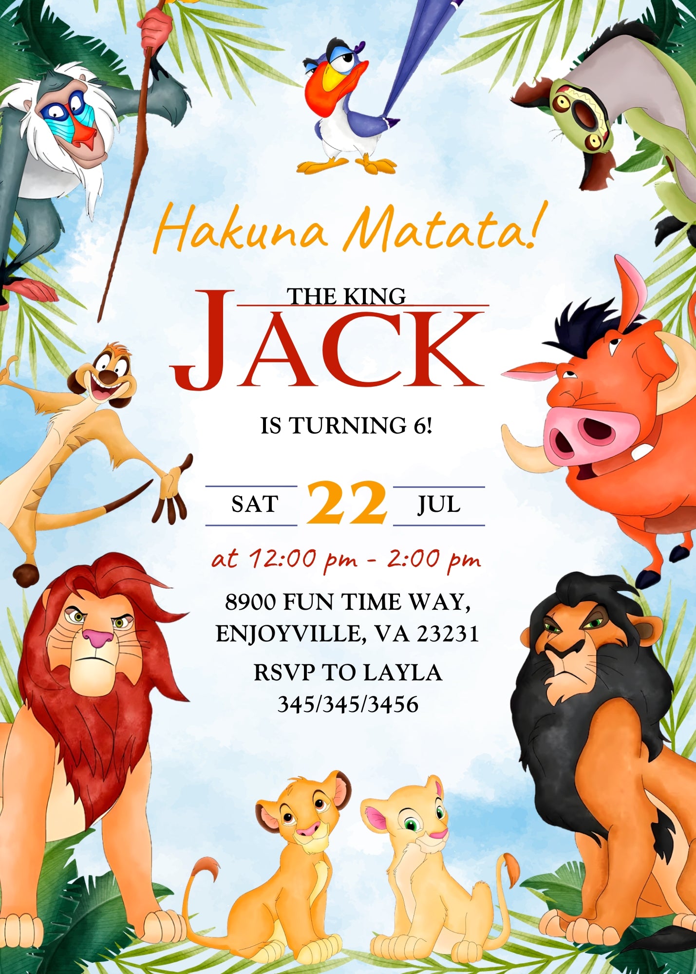 Lion King Simba customizable invitation template | Share or Print | ZX260