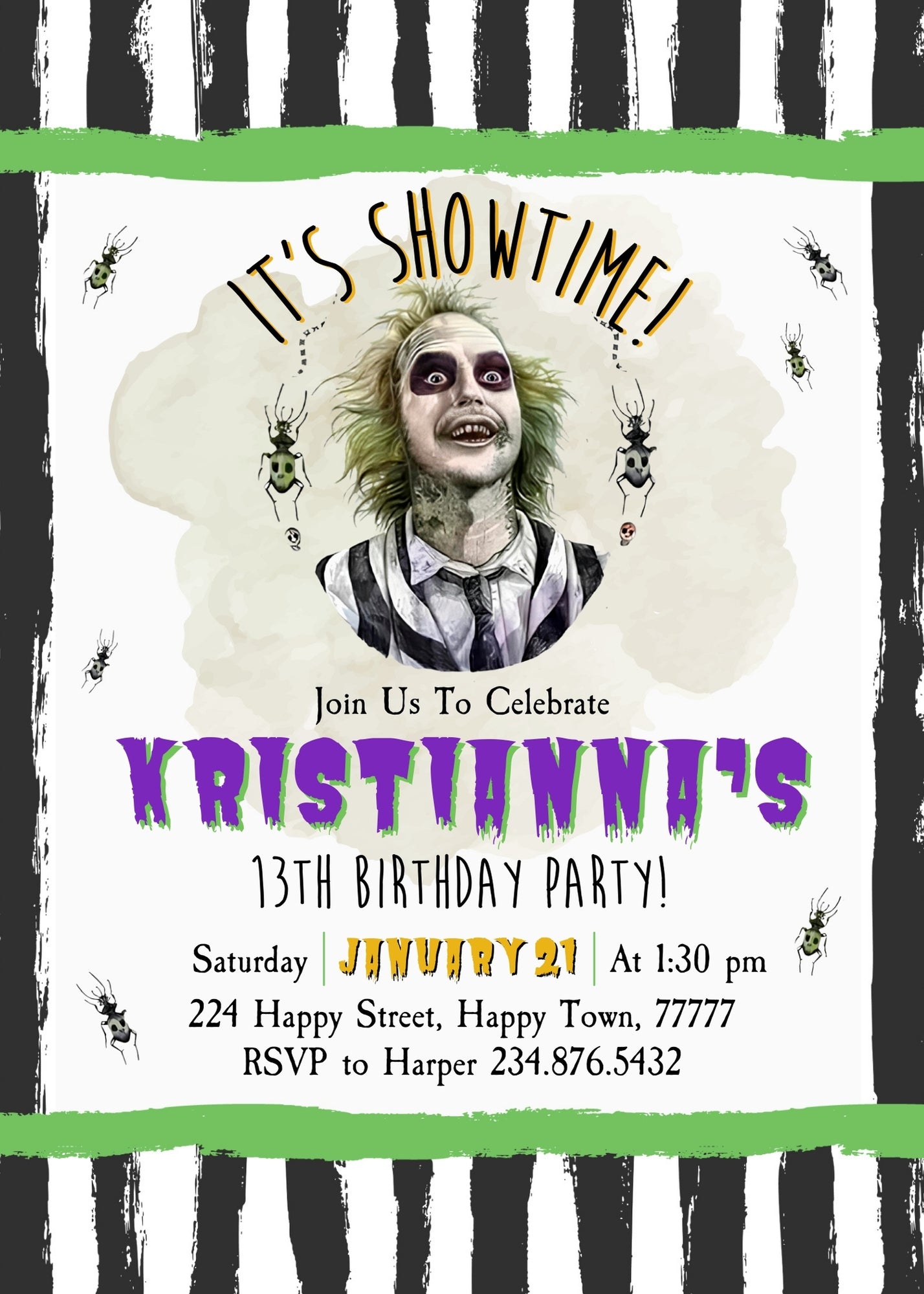 Beetlejuice Halloween customizable invitation template | Share or Print | KG867