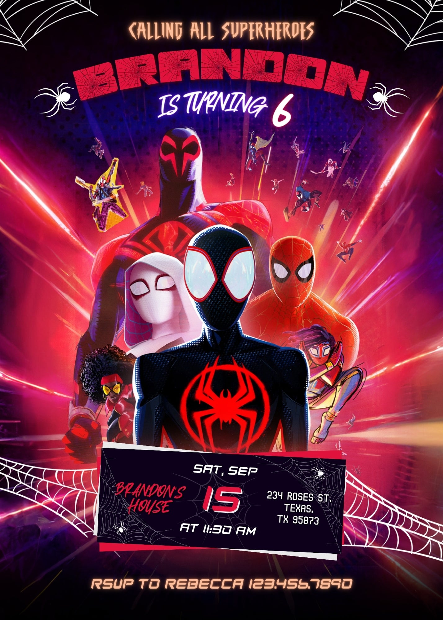 Spider Man Across the Spider-Verse customizable invitation template | Share or Print | boy | ZZ078
