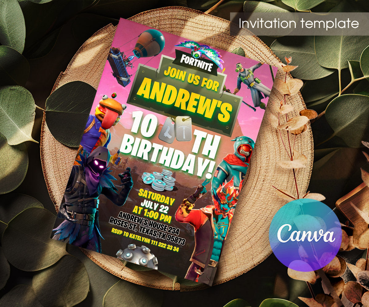 Fortnite Gamer customizable invitation template | Share or Print | boy | FL060