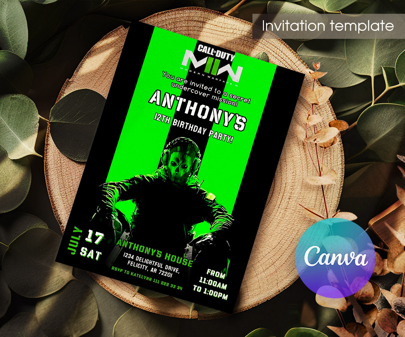 Call of Duty Gamer customizable invitation template | Share or Print | boy | OP216