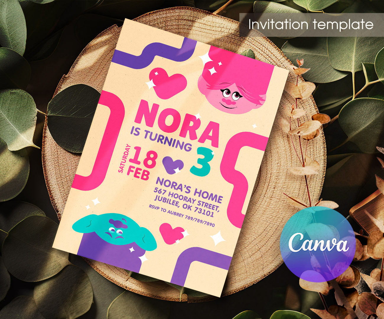 Trolls Poppy customizable invitation template | Share or Print | LH071