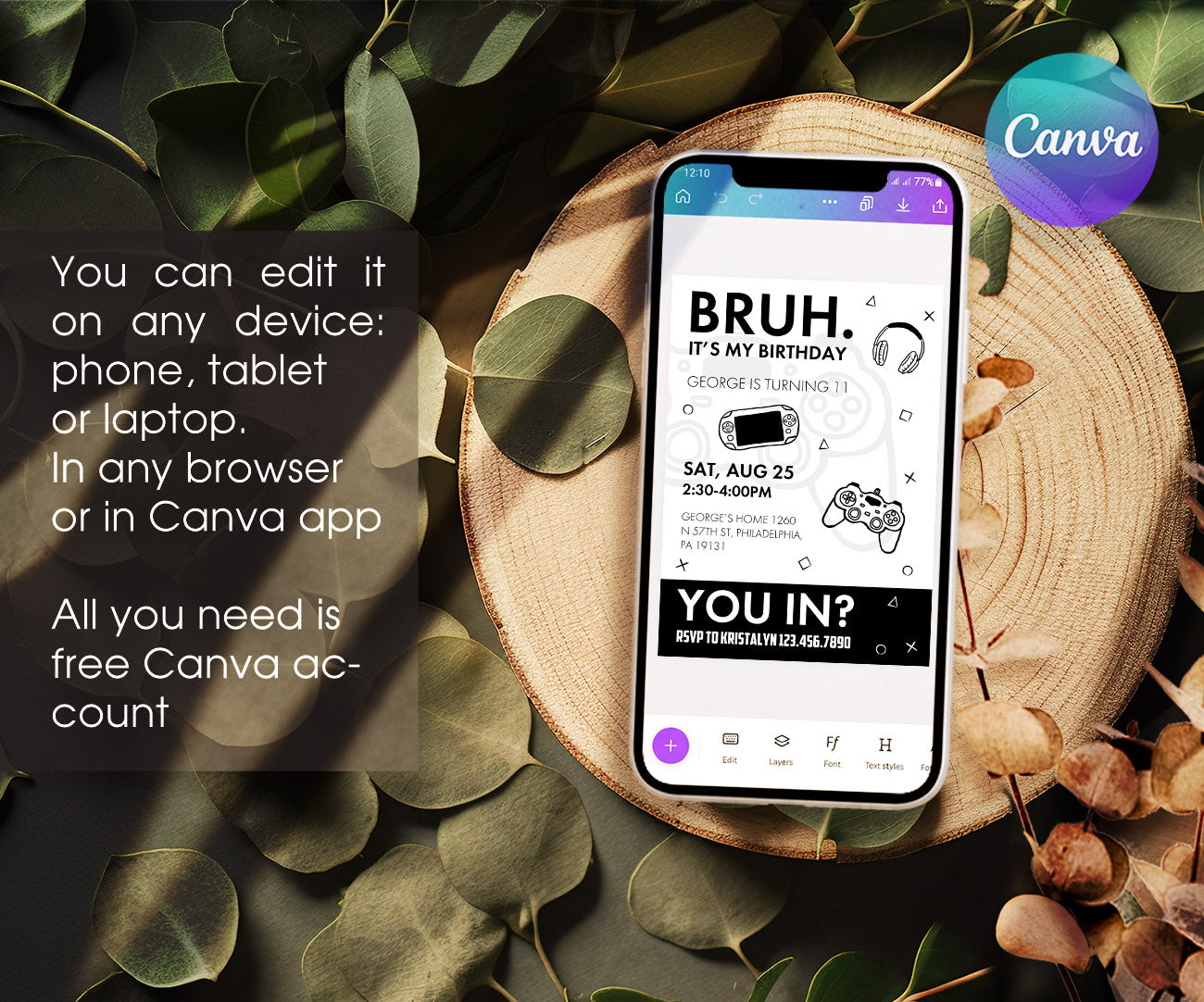 Bruh Gamer customizable invitation template | Share or Print | boy | SQ646