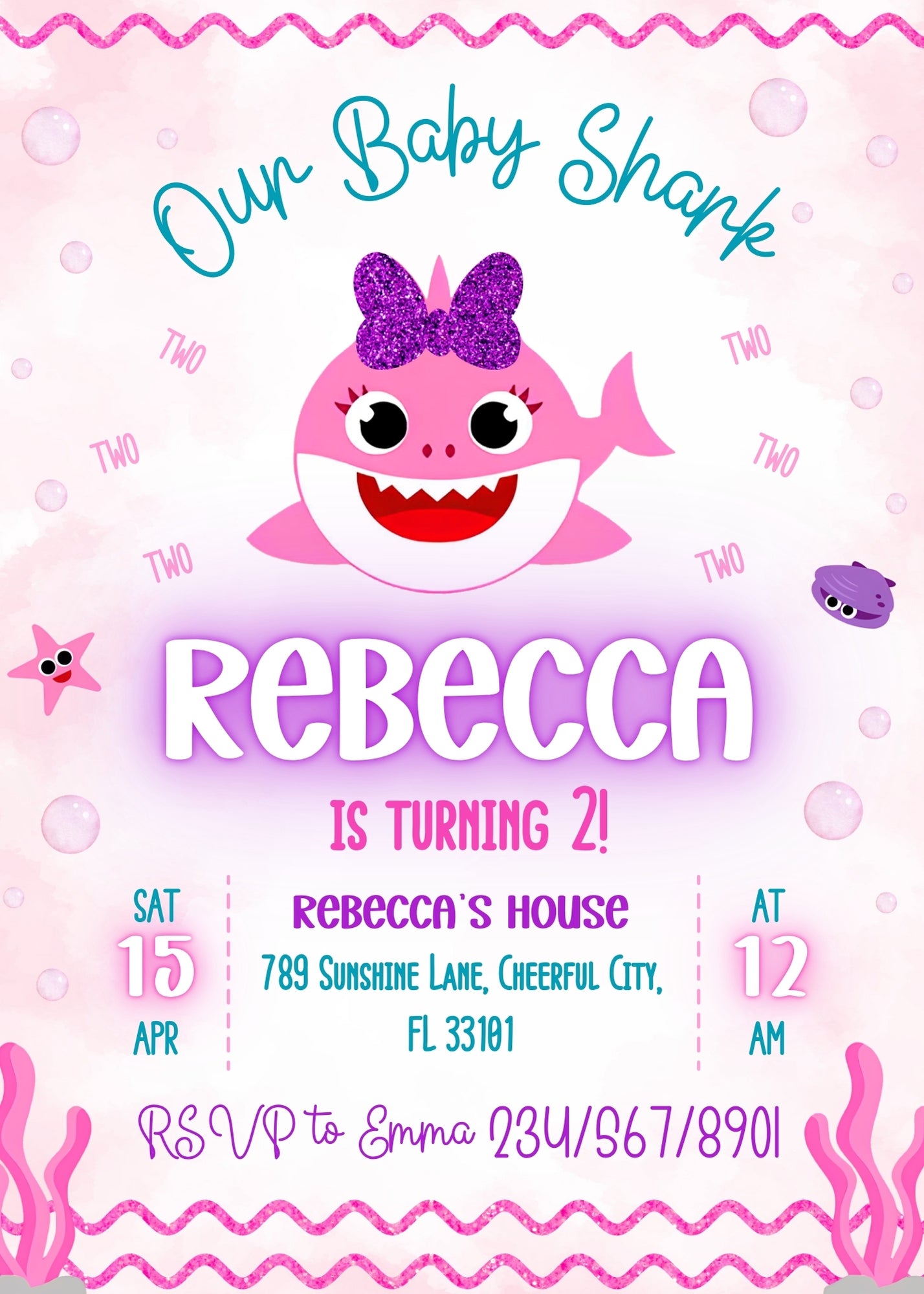 Baby Shark customizable invitation template | Share or Print | CC802