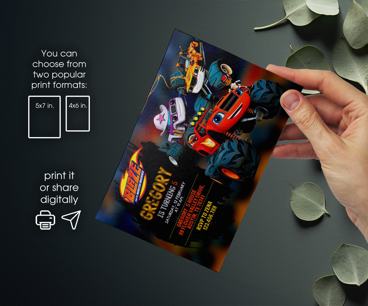 Blaze Monster Machines Trucks customizable invitation template | Share or Print | boy | UM041
