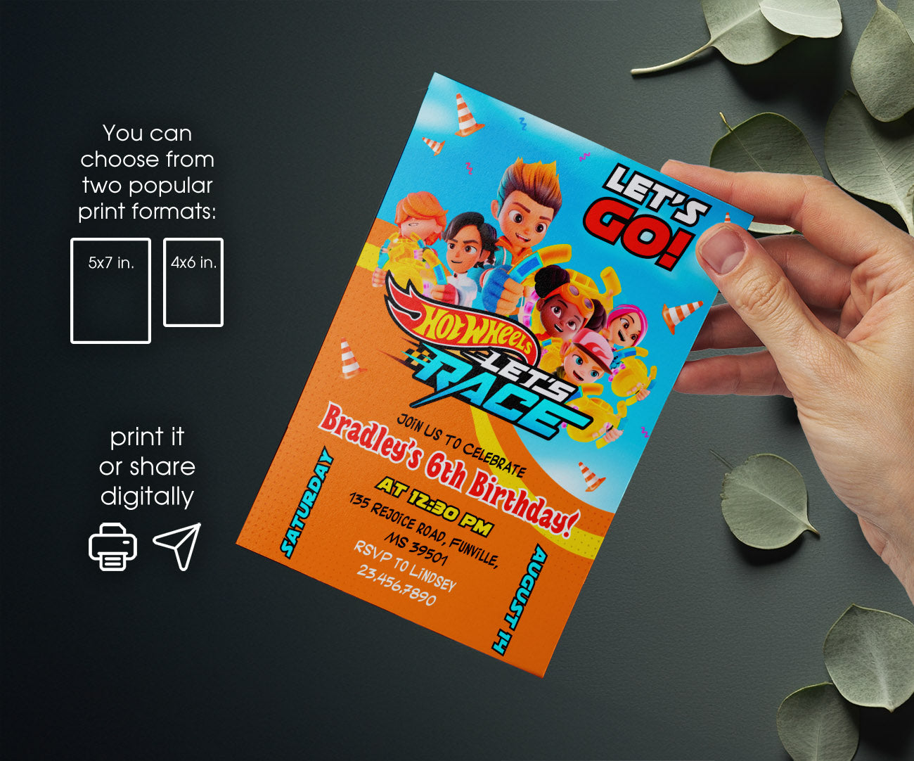 Hot Wheels Let's Race customizable invitation template | Share or Print | boy | MB628
