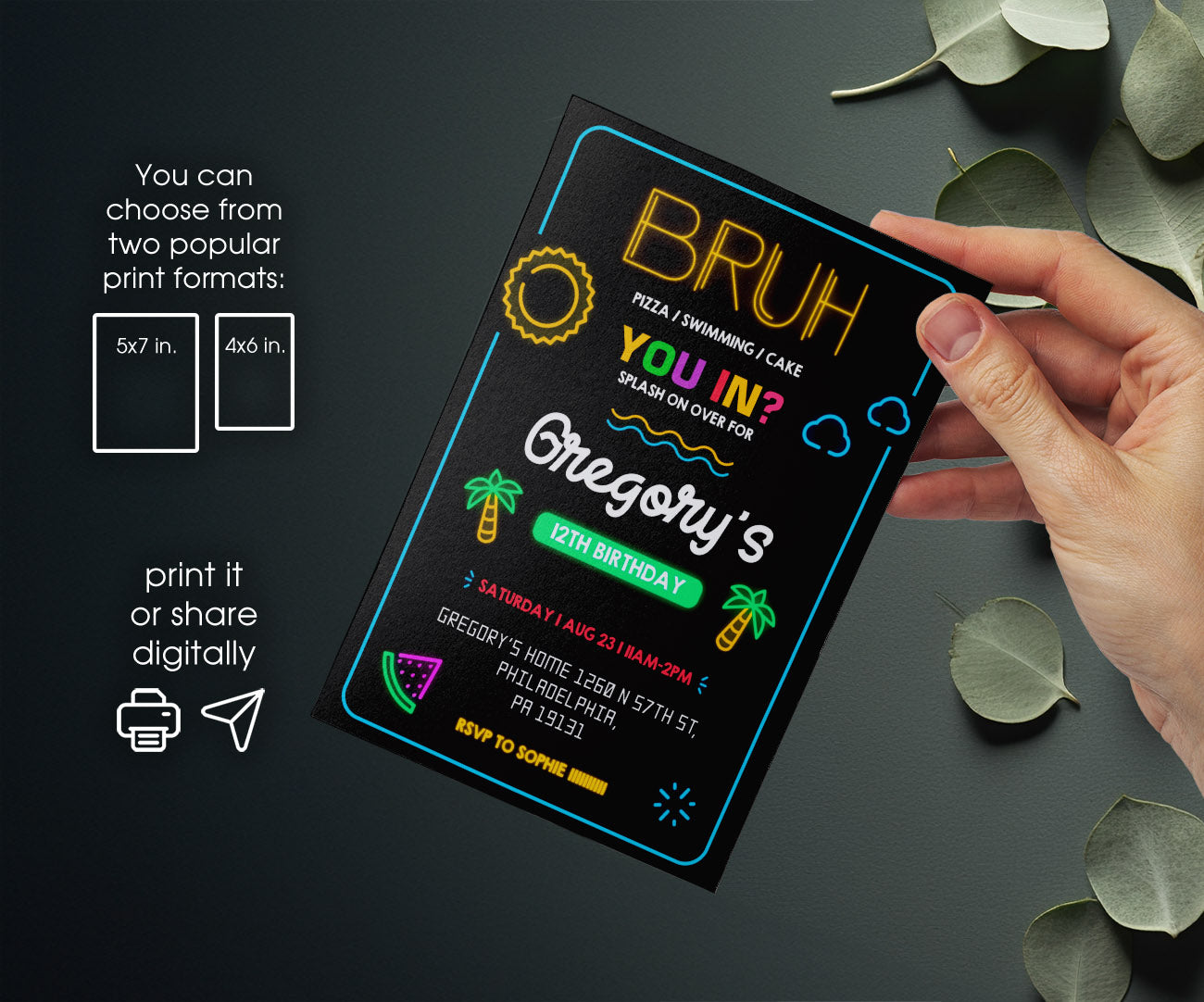 Bruh Pool customizable invitation template | Share or Print | boy | HE602