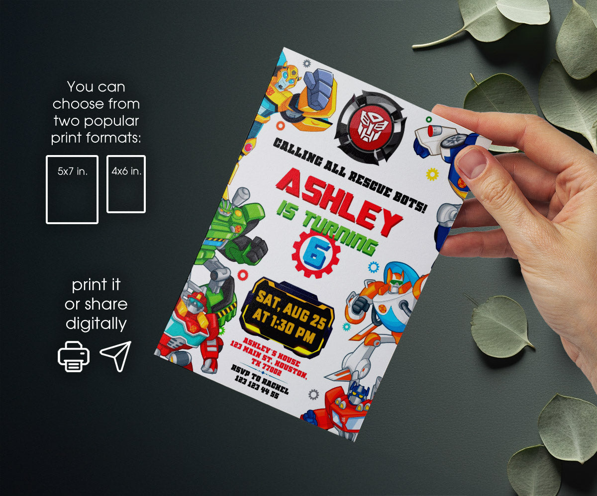 Transformers Rescue Bots customizable invitation template | Share or Print | boy | IC420