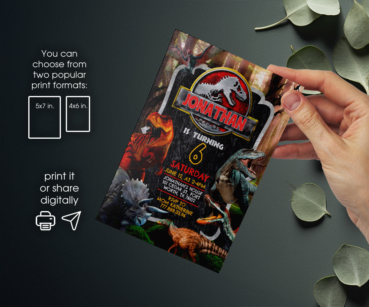 Jurassic Park Dinosaur customizable invitation template | Share or Print | VT559