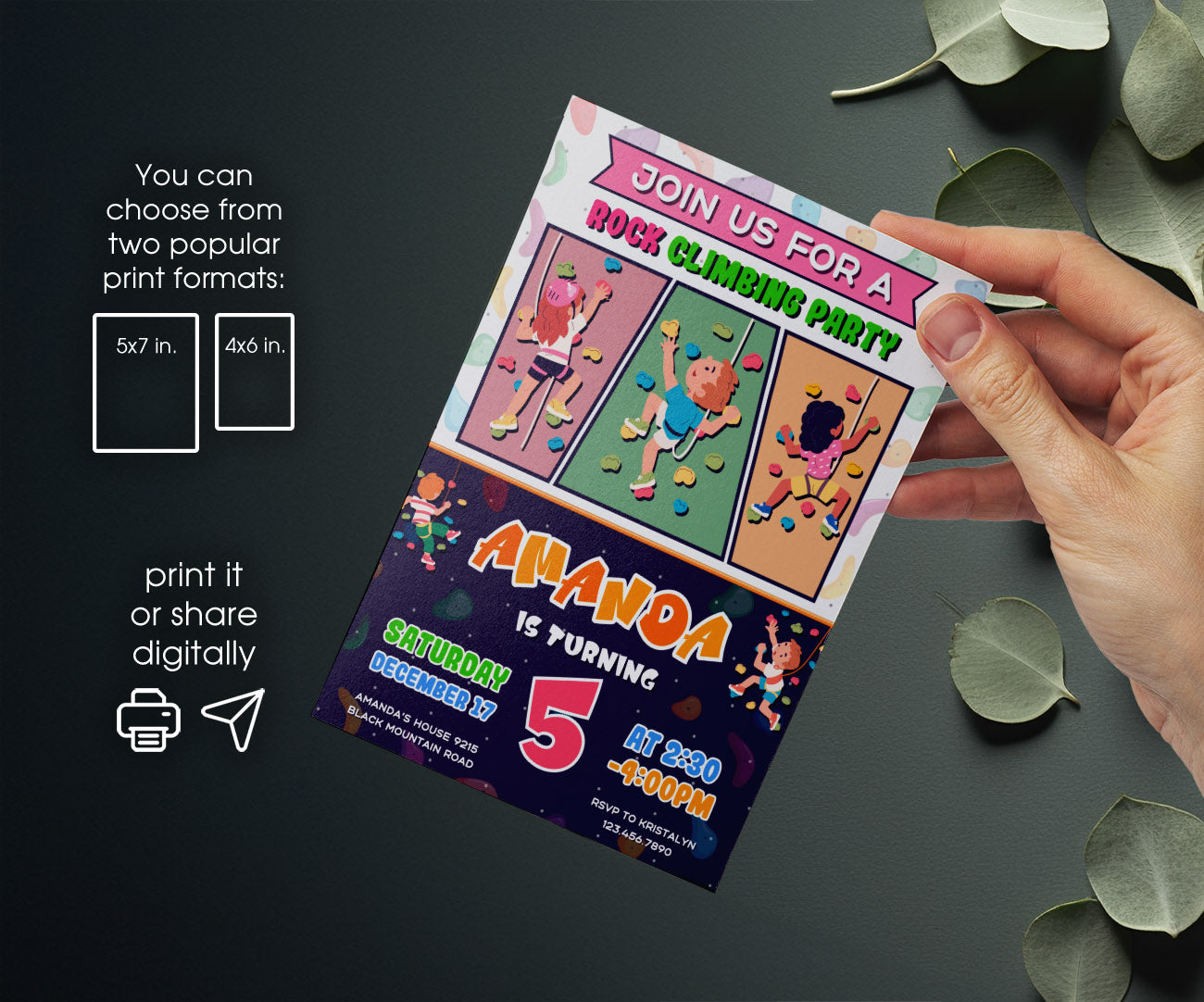 Rock Climbing customizable invitation template | Share or Print | FJ315