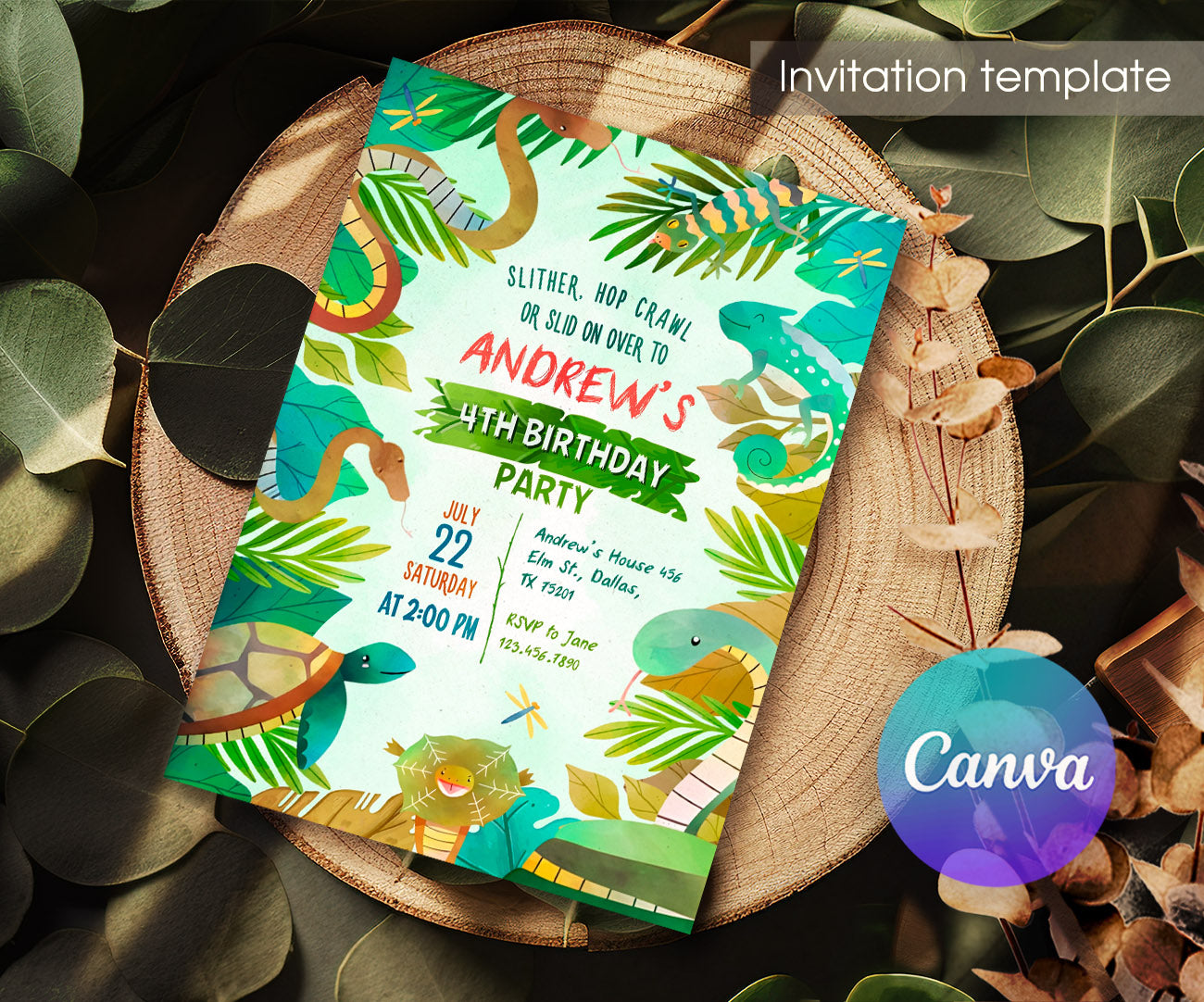Reptile Lizard Snake customizable invitation template | Share or Print | KJ927