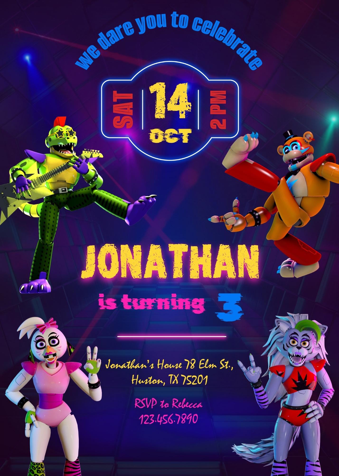 Five Nights at Freddy's customizable invitation template | Share or Print | RX862