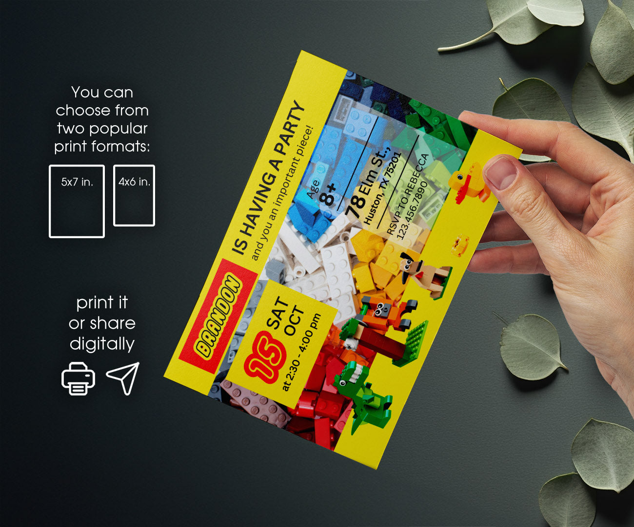 Lego customizable invitation template | Share or Print | WB698