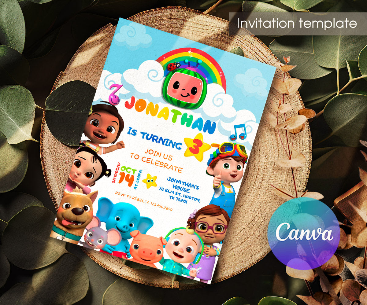 Cocomelon customizable invitation template | Share or Print | JQ740