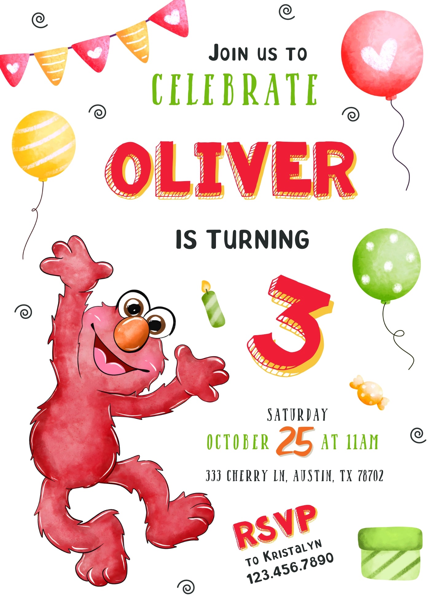 Sesame Street Elmo customizable invitation template | Share or Print | HW719