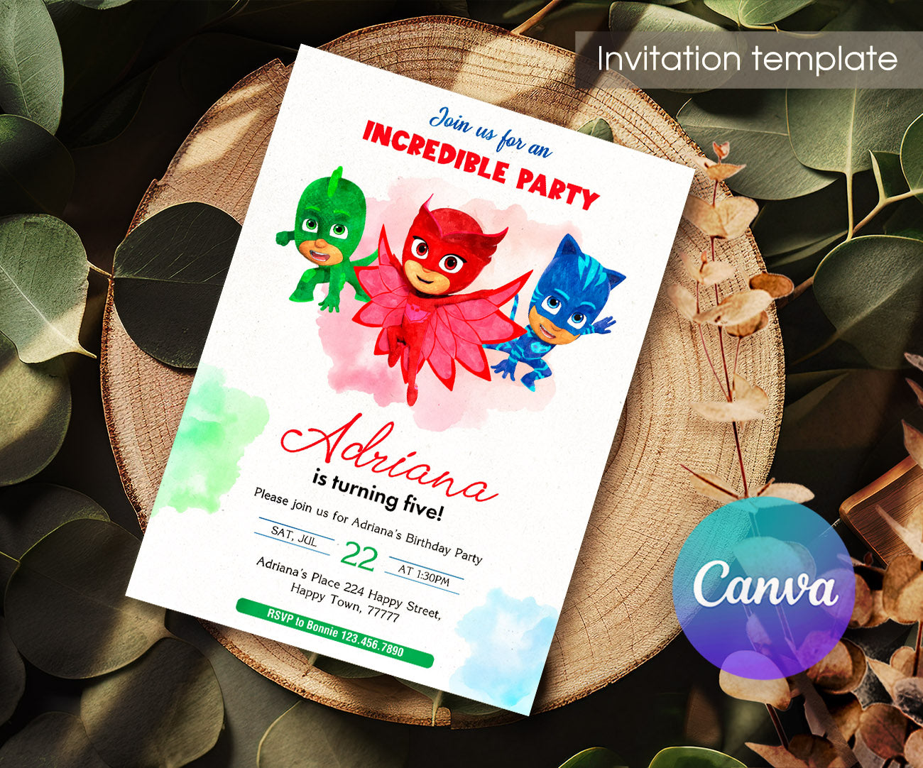 PJ Masks customizable invitation template | Share or Print | SW719
