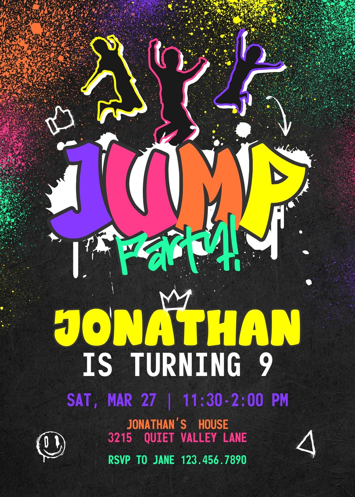 Trampoline Jump Party customizable invitation template | Share or Print | XE794