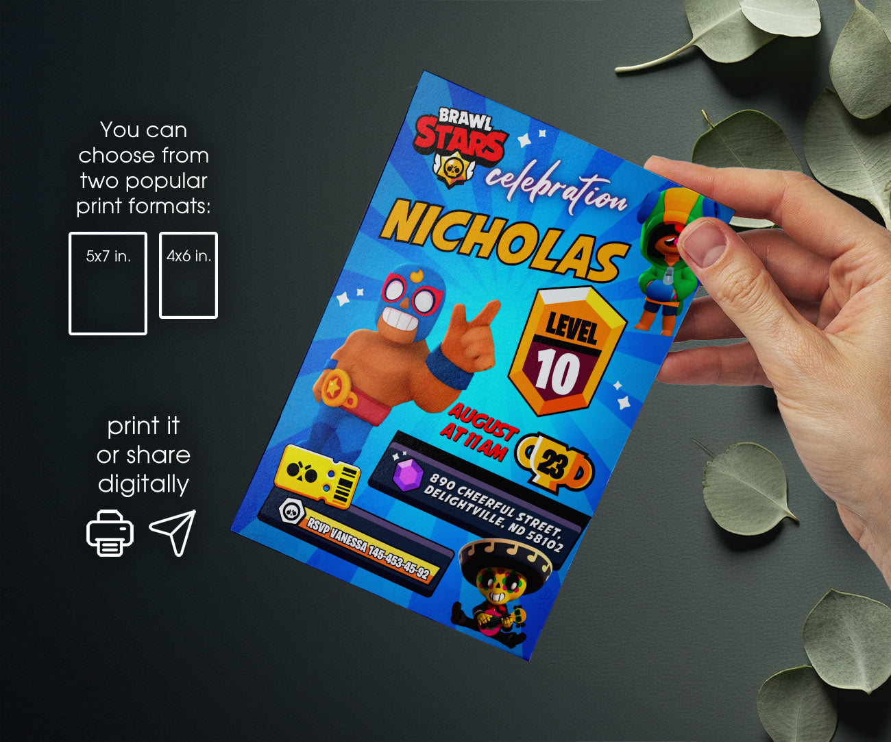 Brawl Stars Gamer customizable invitation template | Share or Print | GJ990