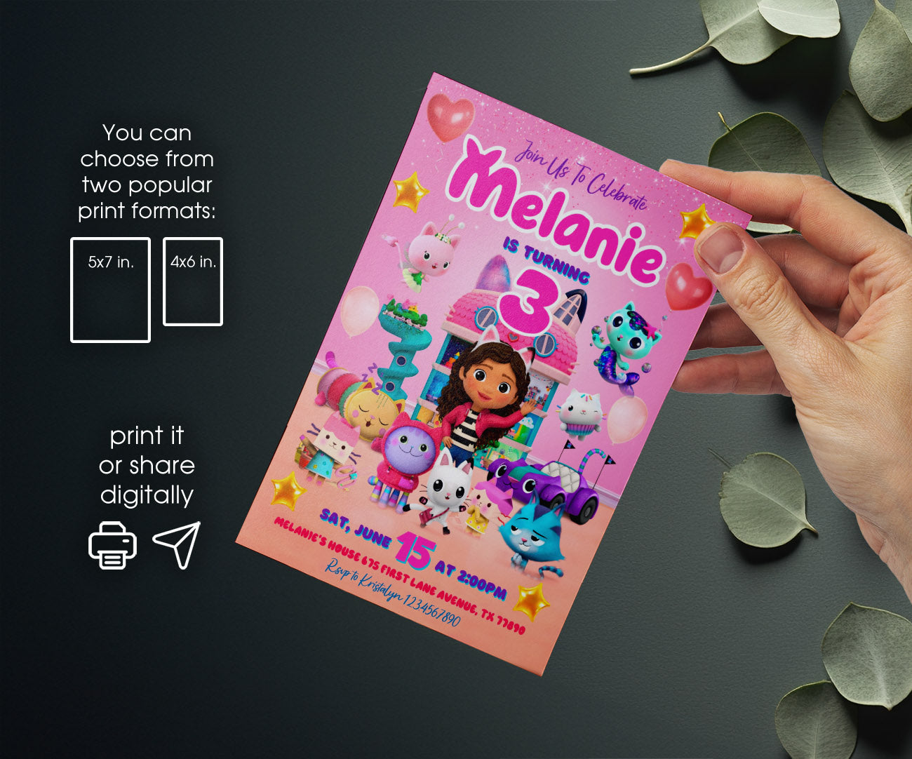 Gabby's Dollhouse Kitten customizable invitation template | Share or Print | girl | AY265