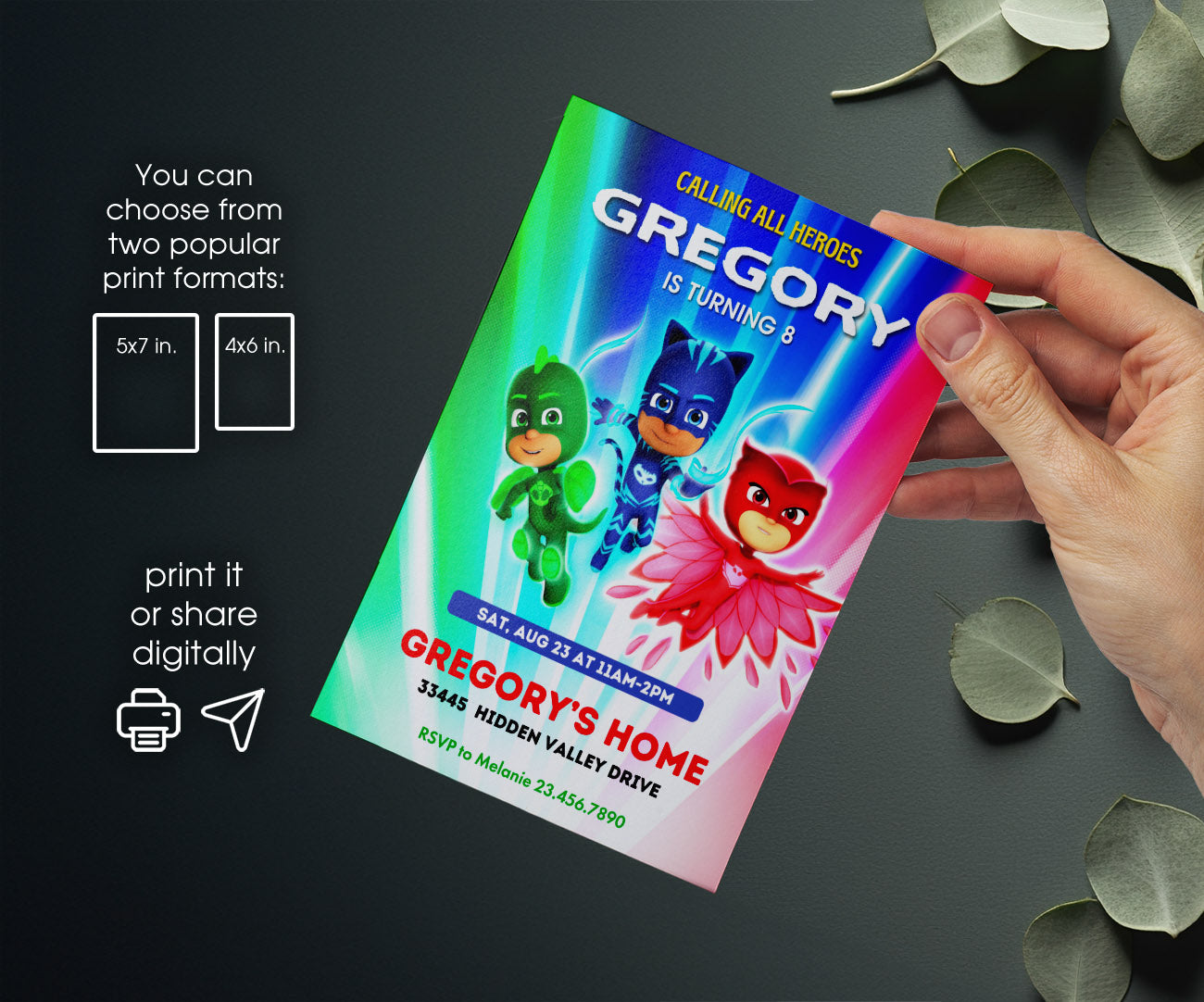 PJ Masks customizable invitation template | Share or Print | VU718