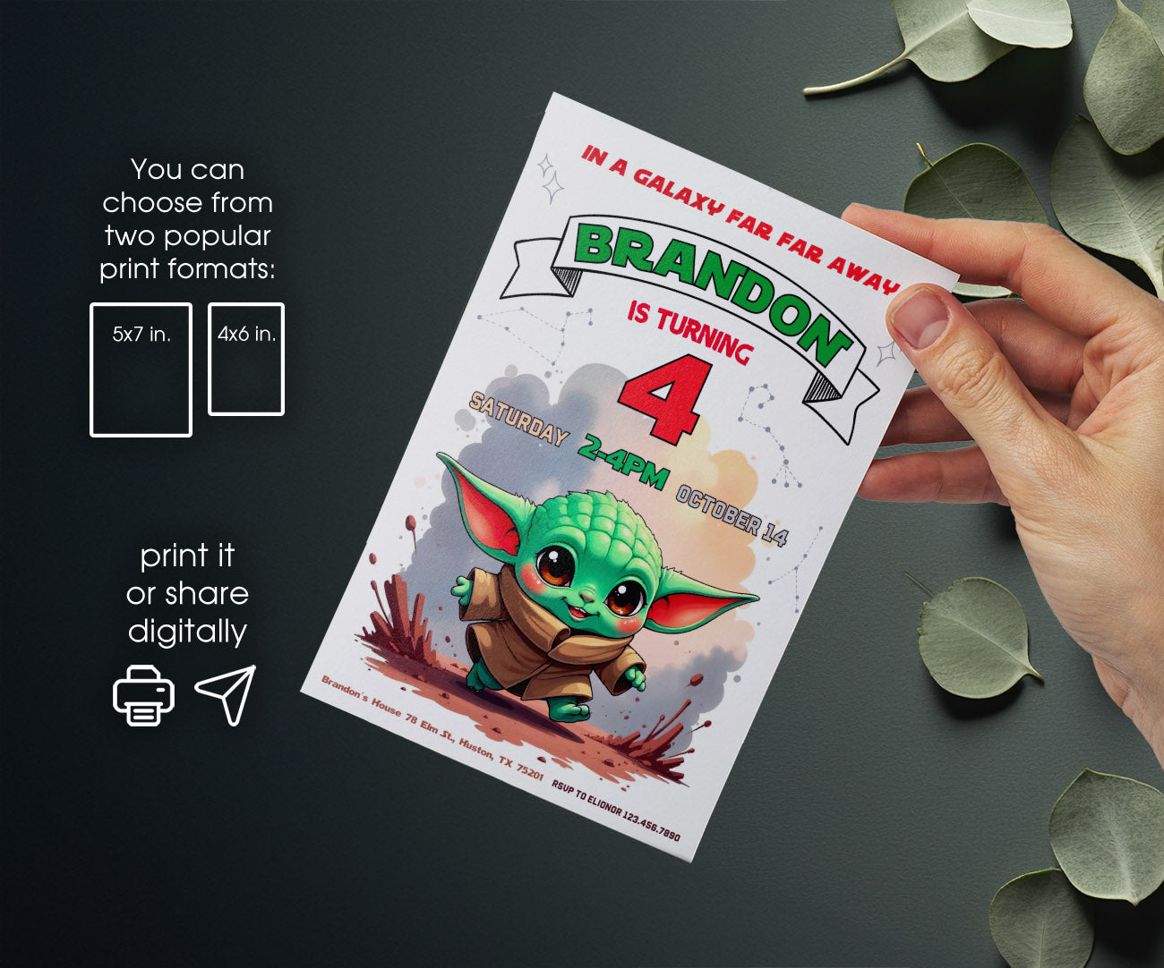 Baby Yoda Grogu Star Wars Mandalorian customizable invitation template | Share or Print | boy | IO415