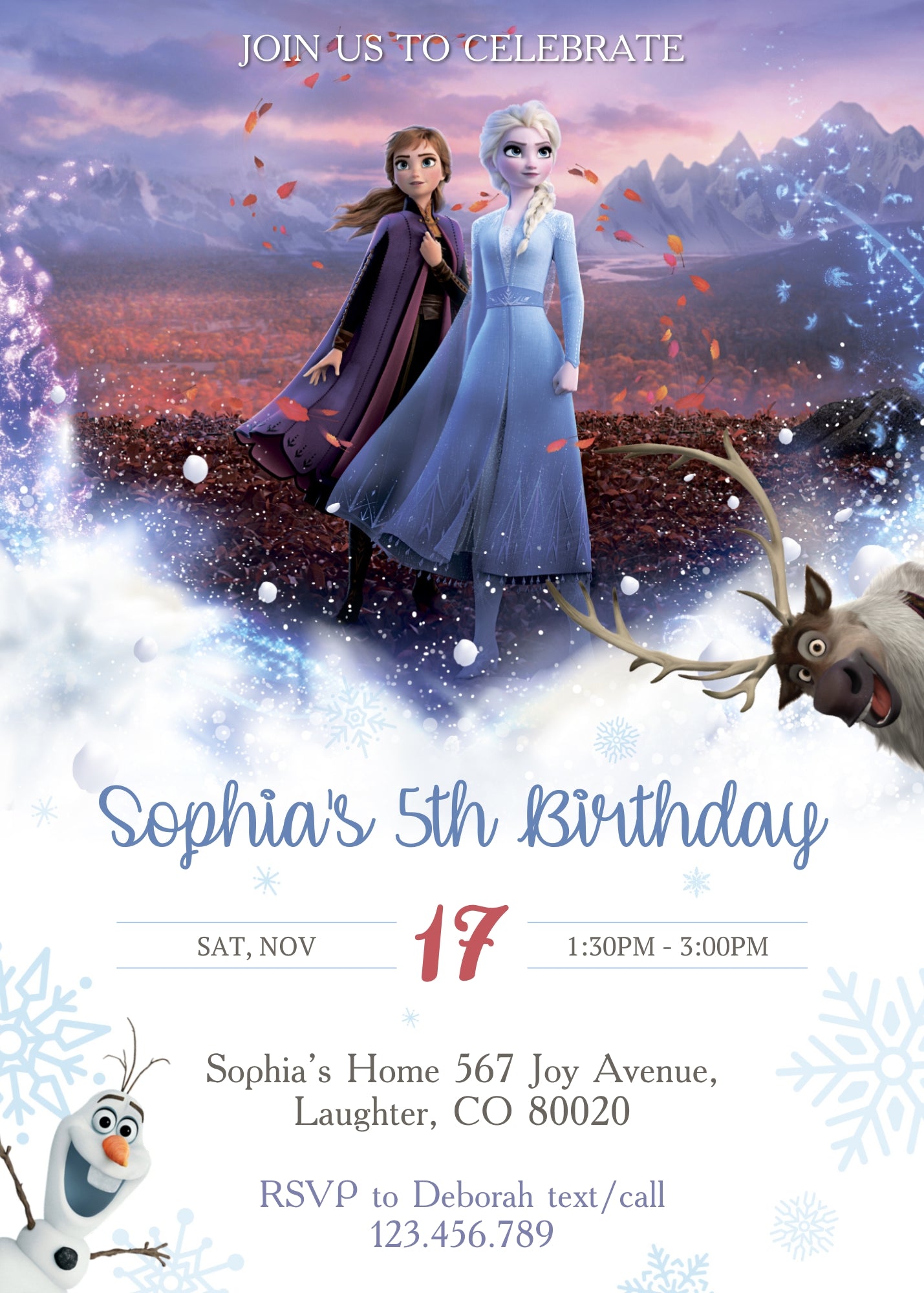 Frozen Elsa customizable invitation template | Share or Print | girl | YR642