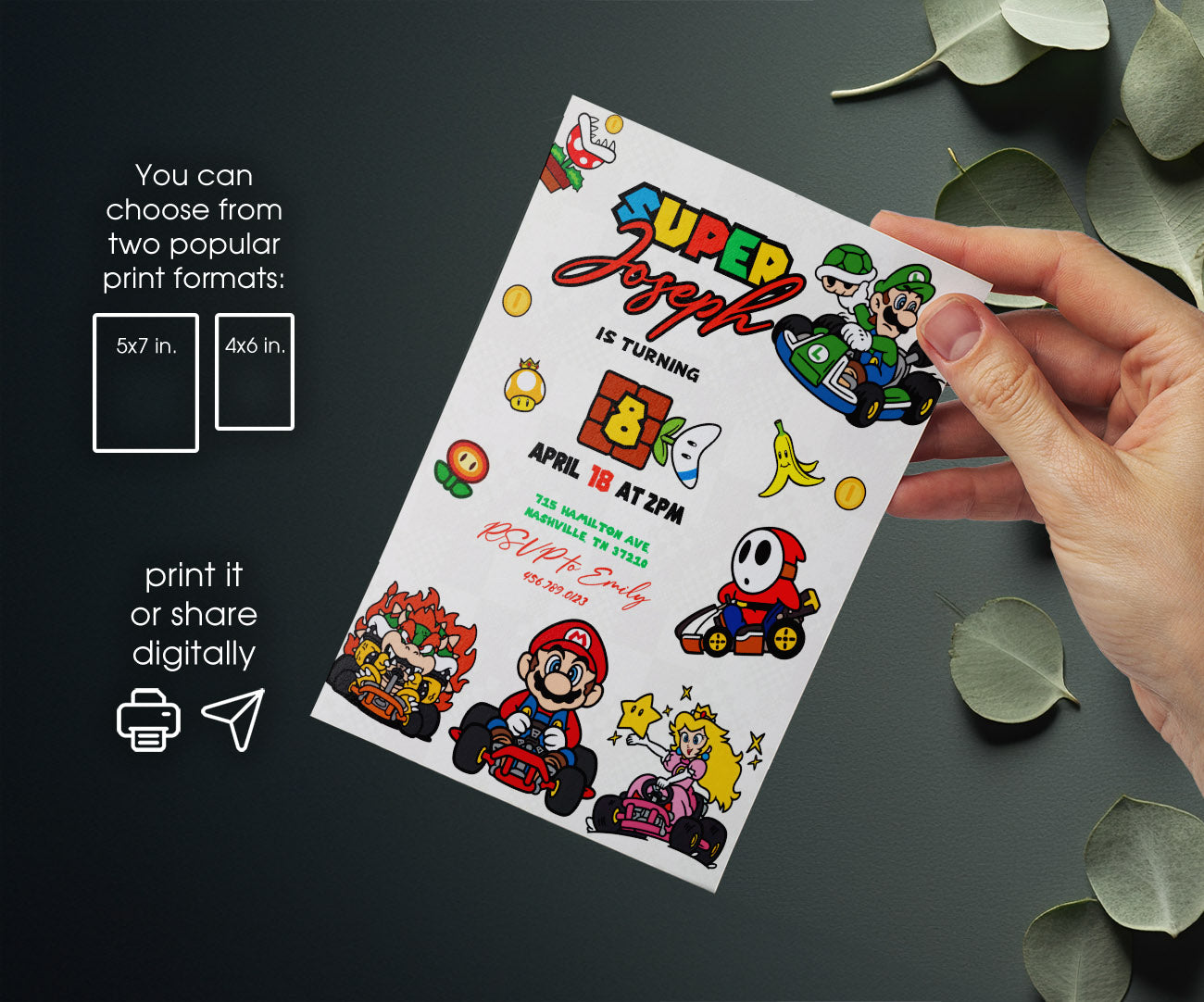 Mario Kart Gamer customizable invitation template | Share or Print | boy | UY927